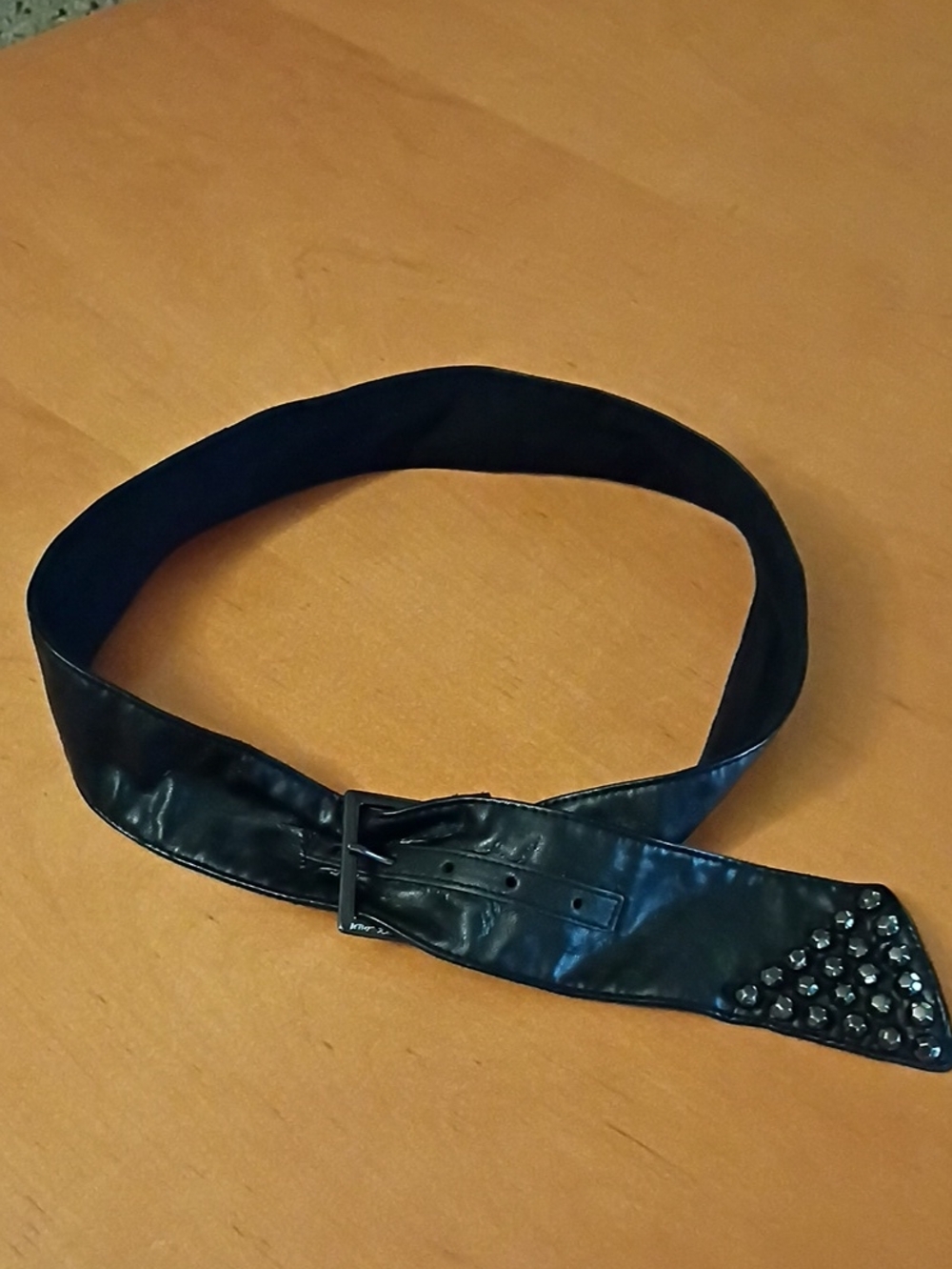 Betsey Johnson Black Wide Faux Leather Studded Belt